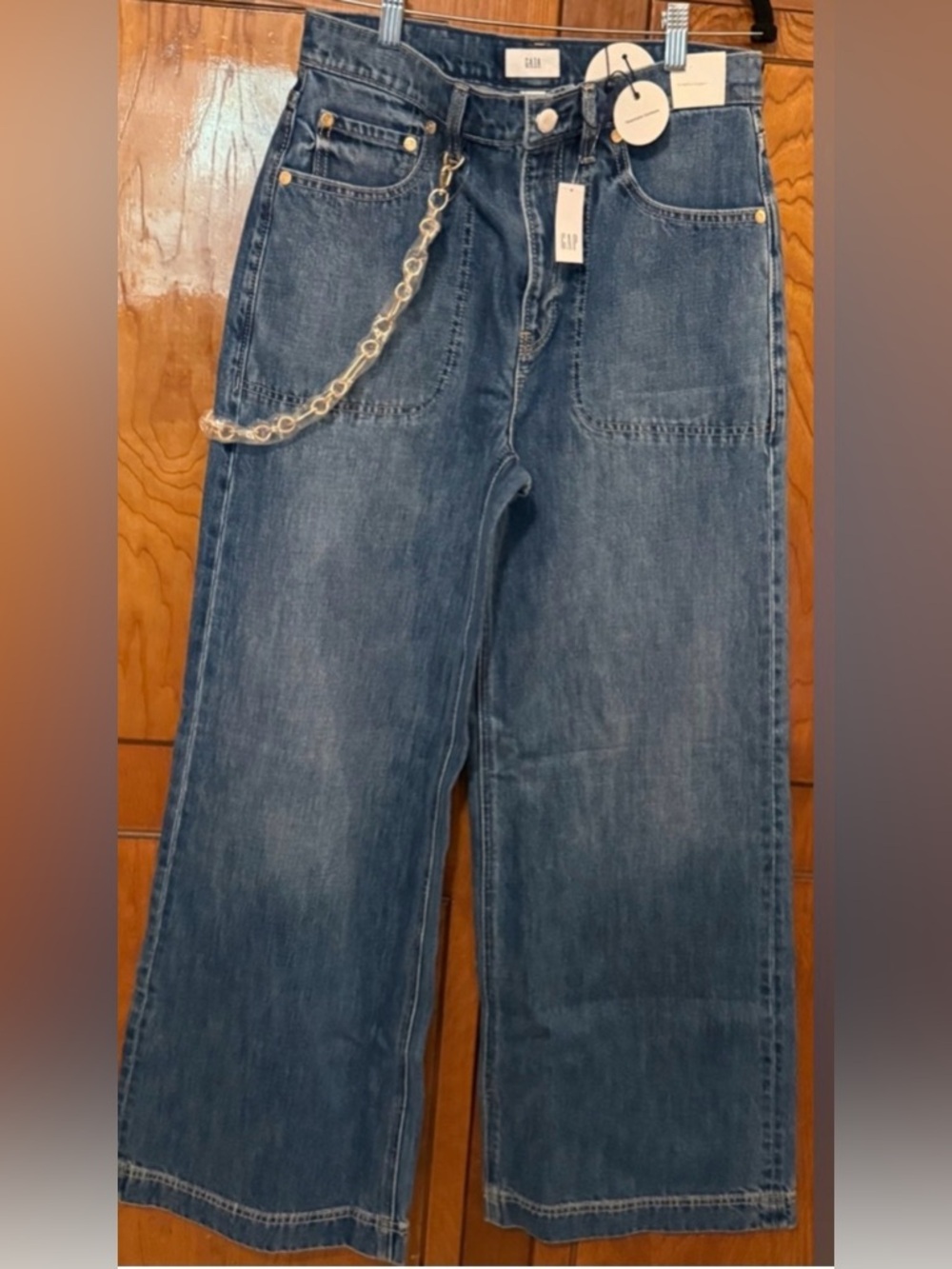 Cult Gaia X Gap Wide-Leg High-Rise Jeans With Detachable Gild Chain Sz 24 - Picture 6 of 9